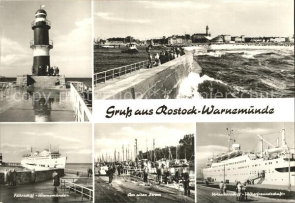 Warnemuende Ostseebad Leuchtturm Brandung Fährschiff Am alten