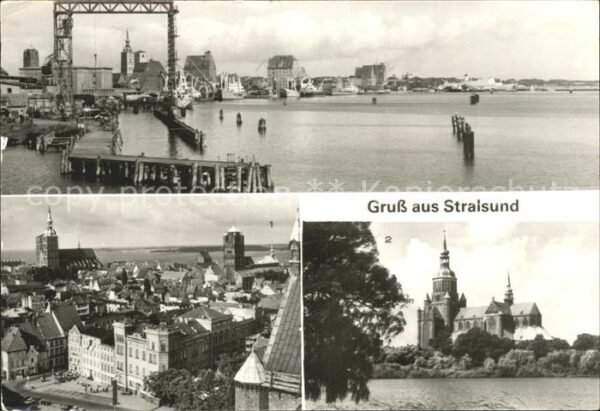 Stralsund Mecklenburg Vorpommern Rügendammbrücke Übersicht Marienkirche