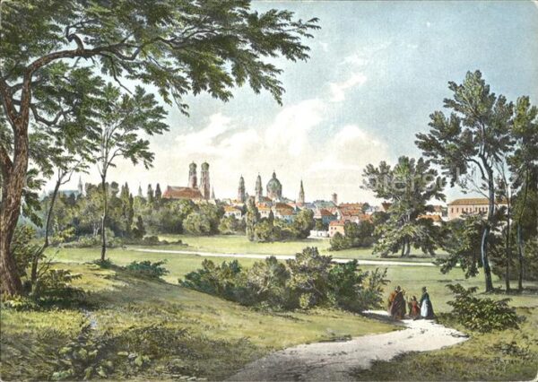 Muenchen Blick vom Englischen Garten Stadtzentru