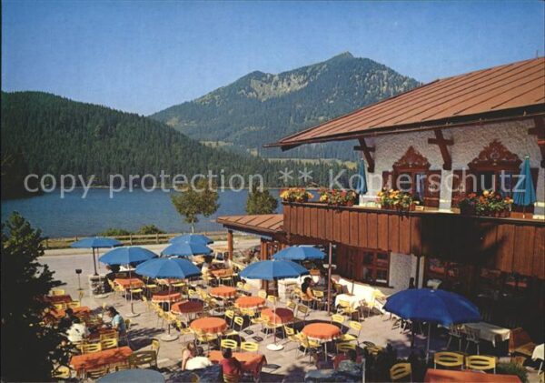 Spitzingsee Postgasthof St Bernhard Seeterrasse mit