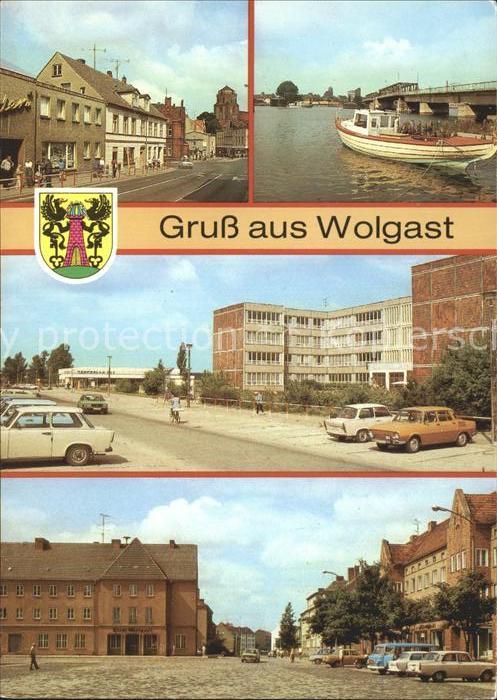 Wolgast Mecklenburg-Vorpommern Strasse der Befreiung Peene Brücke Boot