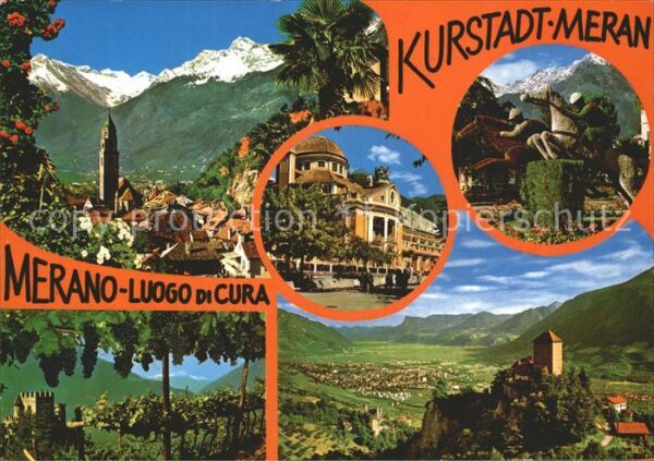 Meran Merano Stadtbild mit Texelgruppe Weinanbau Hot