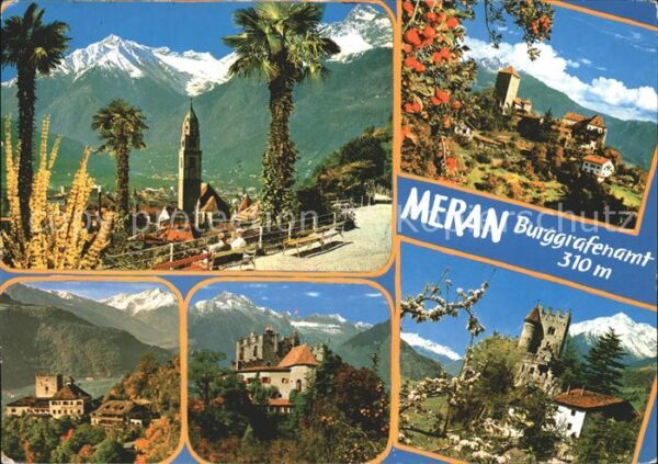 Meran Merano Stadtbild mit Texelgruppe Schloss Tirol