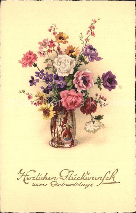 Geburtstag Rosen Nelke Veilchen Margeriten Vase Li