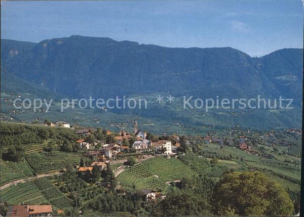 Dorf Tirol Fliegeraufnahme mit Weinbergern