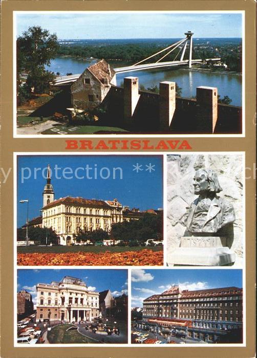 Bratislava Pressburg Pozsony Hotel Carlton Flusspartie mit Brücke Bü