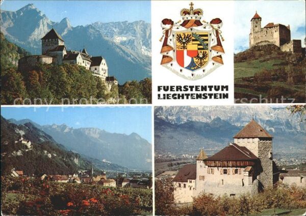 Liechtenstein  Schlosser Vaduz und Gutenberg mit Rhein