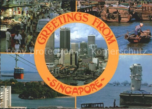 Singapore Seilbahn Markt Fliegeraufnahme Skyline