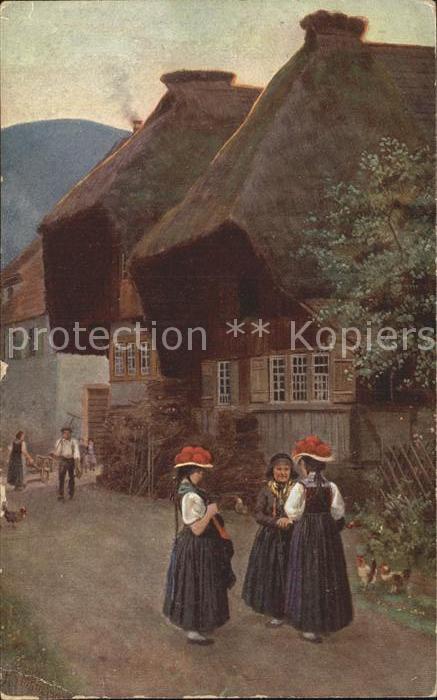 Hoffmann Heinrich Dorfstrasse im Schwarzwald Trachten Sch