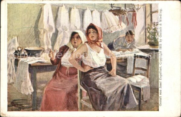 Kuenstlerkarte Josef Engelhart Schneider Frauen Kleidu