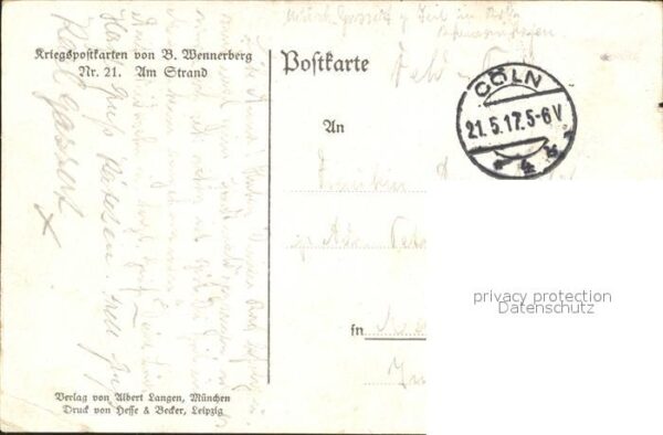 Wennerberg Brynolf Kriegspostkarte Nr. 21 Am Strand – Bild 2