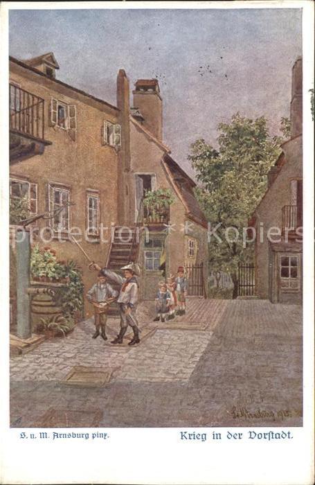 Kuenstlerkarte M. Arnsburg Krieg in der Dorfstadt Wien