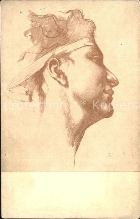 Kuenstlerkarte A. Feuerbach Der Alcibiadeskopf Kunstwa