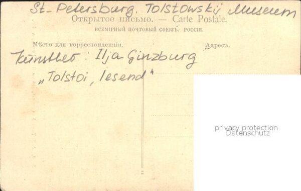 Kuenstlerkarte Ilja Ginzburg Tolstoi lesend St.-Peters – Bild 2
