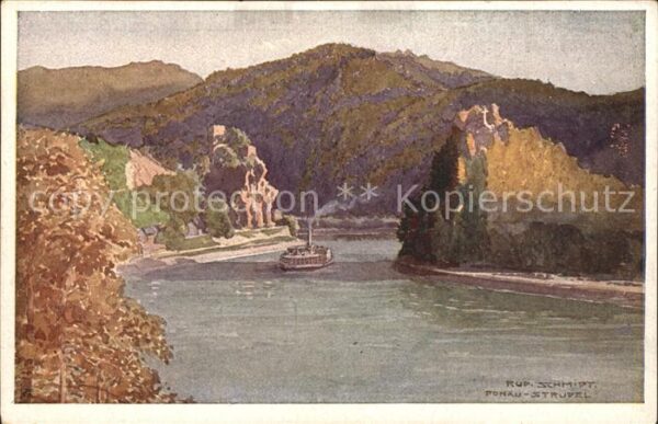 Kuenstlerkarte Rud. Schmidt Donau-Struden Dampfer