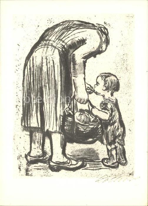 Kuenstlerkarte Käthe Kollwitz Frau Kind fütternd
