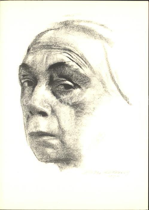 Kuenstlerkarte Käthe Kollwitz Selbstbildnis 1924