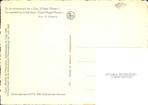 Exposition Internationale Liege 1939 Gay Village Mosan – Bild 2