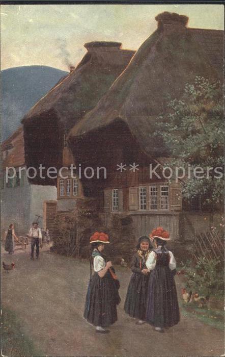 Hoffmann Heinrich Dorfstrasse im Schwarzwald Trachten Sch