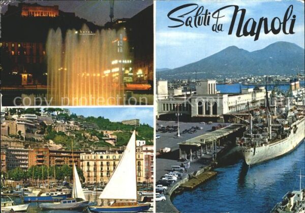 Napoli Neapel Hafen Dampfer Brunnen Segelboot