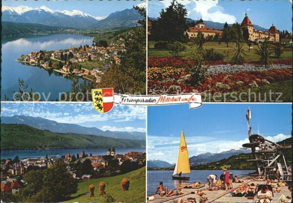 Millstatt Millstaettersee Teilansicht mit See Strandbad Park