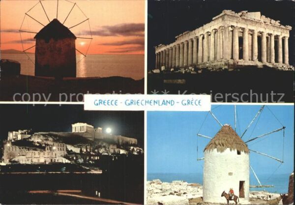 Athenes Athen Mühlen Acropolis bei Nacht