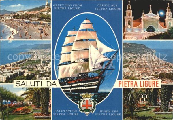 Pietra Ligure Fliegeraufnahme Parks Strand Segelschif