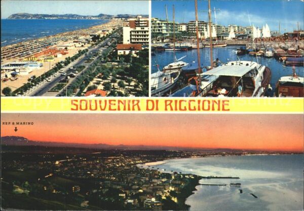 Riccione Panorama Strand Hafen Yacht Sonnenunter