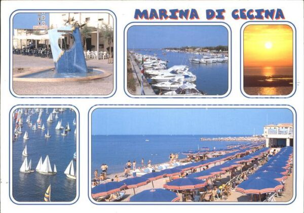 Marina di Cecina Brunnen Hafen Abendstimmung Strand Sege