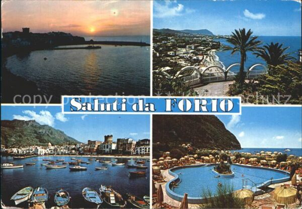 Forio d Ischia Panorama Sonnenuntergang am Meer Hafen