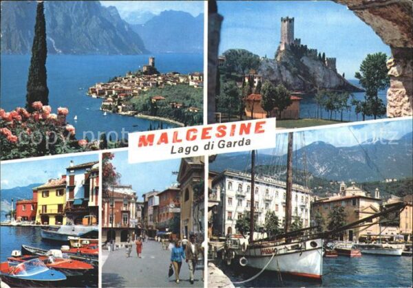 Malcesine Lago di Garda Panorama Gardasee Burg Hafen Segelschif
