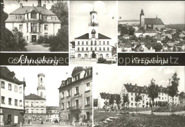 Schneeberg Erzgebirge Stadtbad Rathaus Stadtbild mit Kirche S