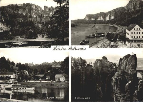 Rathen Saechsische Schweiz Bastei Brücke Elbe Dampfer Kurort Elbsa