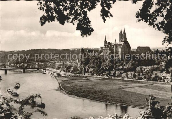 Meissen Elbe Sachsen Blick von Proschwitz auf Albrechtsburg