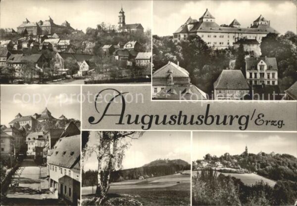 Augustusburg Ortsansicht mit Kirche und Schloss Land