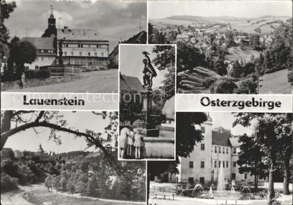 Lauenstein Erzgebirge Gaststätte Goldener Löwe Brunnen Statue
