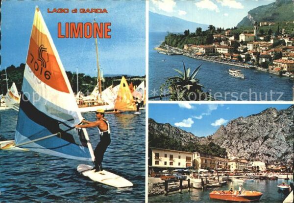 Limone sul Garda Panorama Gardasee Hafen Windsurfen