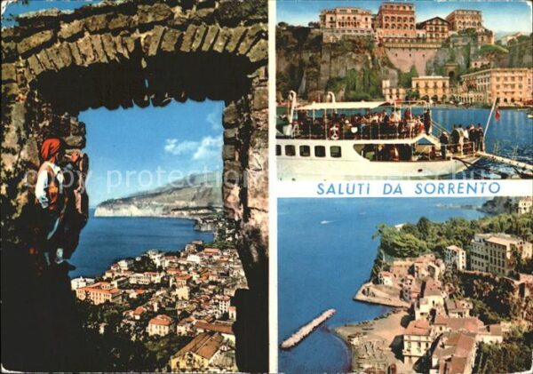 Sorrento Campania Durchblick zur Küste Hafen Dampfer