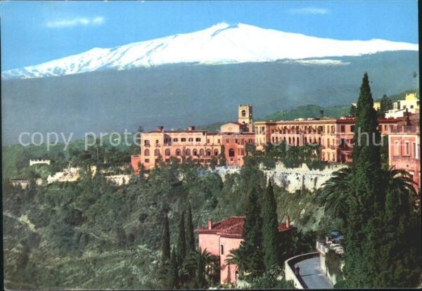Taormina Sizilien Panorama da Via Roma Ätna Vulkan