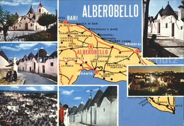 Alberobello Trulli Rundhäuser Landkarte Nachtaufnah