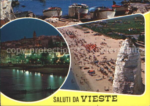 Vieste Foggia Nachtaufnahme Strand Felsen Fischerboot