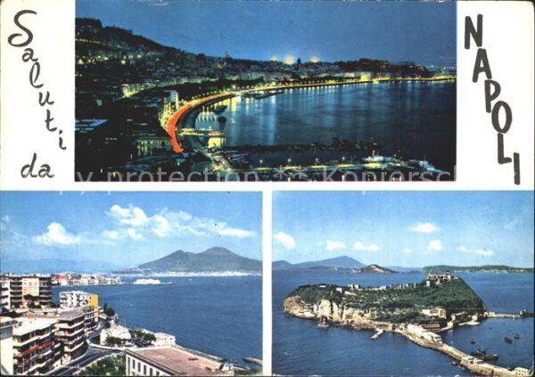 Napoli Neapel Hafen Nachtaufnahme Blick zum Vesuv Vul