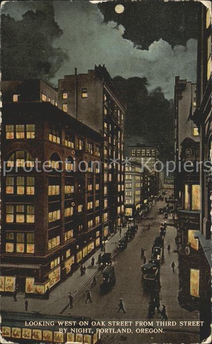Portland Oregon Looking West on Oak Street from Third S