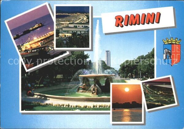 Rimini Hafen Strandpartie Fontäne Sonnenunterg