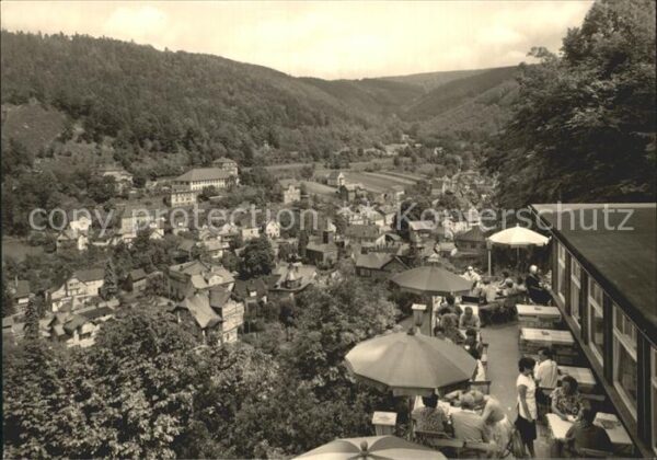Schwarzburg Thueringer Wald Panorama Blick von der Hotel Terrasse S