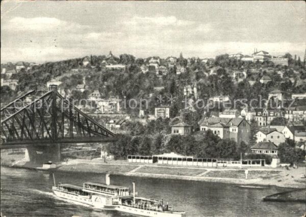 Dresden Blick auf Loschwitz Brücke Dampfer