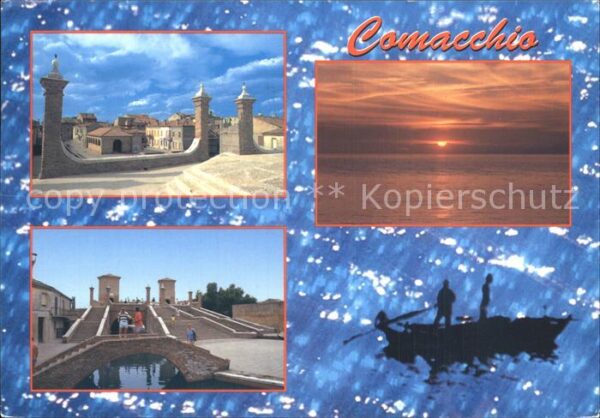Comacchio Brücke Trepponti Sonnenuntergang Fische
