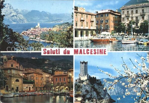 Malcesine Lago di Garda Panorama Gardasee Hafen Burg Baumblüte