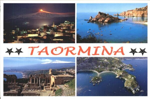 Taormina Sizilien Insel Fliegeraufnahme Ruinen Ätna aktiv