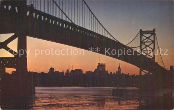 Delaware PA River Bridge and Philadelphia Sunset
